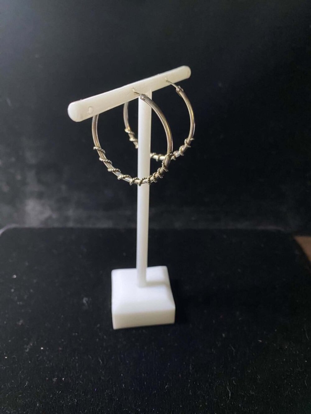 .925 Sterling Silver Large Hoops with Rope Design - Picture 6 of 6